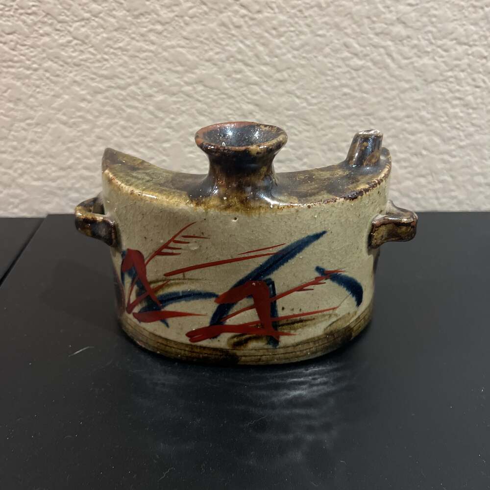Vintage Japanese Hip Flask Glazed Canteen Pottery Vessel